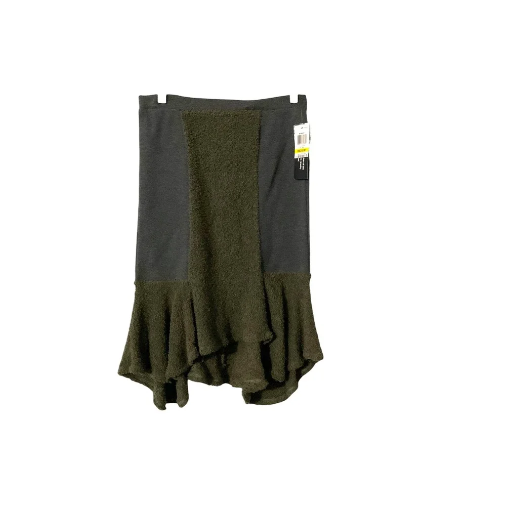 Bar III Textured Ruffle Hem Midi Skirt Olive‎ Green Womens Size Medium